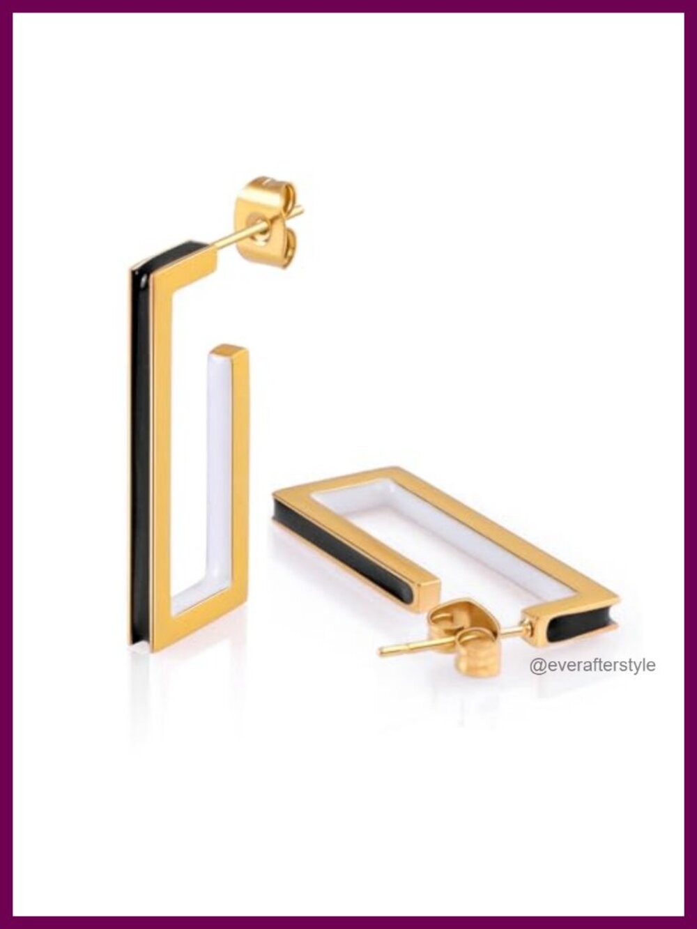 Chunky Enamel Hoop Earrings for Women 18K Gold Plated Square Huggie Earrings